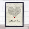 Breaking Benjamin Without You Script Heart Song Lyric Wall Art Print