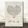 Charlotte All My Life Script Heart Song Lyric Wall Art Print