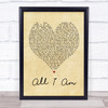 Jess Glynne All I Am Vintage Heart Song Lyric Quote Print