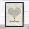 Shayne Ward Breathless Script Heart Song Lyric Wall Art Print