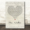 Stereophonics Mr. Writer Script Heart Song Lyric Wall Art Print