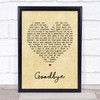 Lionel Richie Goodbye Vintage Heart Song Lyric Quote Print