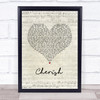 David Cassidy Cherish Script Heart Song Lyric Wall Art Print