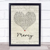 Brett Young Mercy Script Heart Song Lyric Wall Art Print