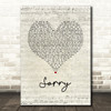 Justin Bieber Sorry Script Heart Song Lyric Wall Art Print