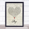 Sonique Sky Script Heart Song Lyric Wall Art Print