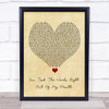 Meat Loaf You Took The Words Right Out Of My Mouth Vintage Heart Song Lyric Wall Art Print