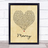 Shawn Mendes Mercy Vintage Heart Song Lyric Quote Print