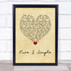 Dolly Parton Pure & Simple Vintage Heart Song Lyric Wall Art Print