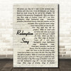 Redemption Song Bob Marley Script Quote Song Lyric Print