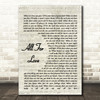 All For Love Rod Stewart Song Lyric Vintage Script Quote Print