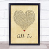 Lifehouse All In Vintage Heart Song Lyric Wall Art Print