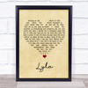 Oasis Lyla Vintage Heart Song Lyric Wall Art Print