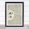 Alice In Chains All I Am Vintage Script Song Lyric Wall Art Print