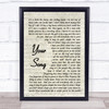 Your Song Elton John Song Lyric Vintage Script Quote Print