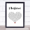 Frankie Laine I Believe White Heart Song Lyric Wall Art Print