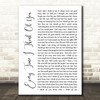 The Babys Every Time I Think Of You White Script Song Lyric Wall Art Print