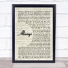 Bon Jovi Always Song Lyric Vintage Script Quote Print