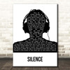Delerium Silence Black & White Man Headphones Song Lyric Print