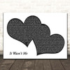 Shaggy It Wasn't Me Landscape Black & White Two Hearts Song Lyric Print