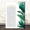Diana Ross It's My Turn Gold Green Botanical Leaves Side Script Song Lyric Print