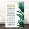 Fleetwood Mac Dreams Gold Green Botanical Leaves Side Script Song Lyric Print