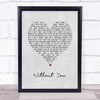 David Guetta Without You Grey Heart Song Lyric Print