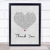 Dido Thank You Grey Heart Song Lyric Print