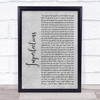Celine Dion Imperfections Grey Rustic Script Song Lyric Print