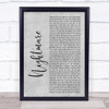 Avenged Sevenfold Nightmare Grey Rustic Script Song Lyric Print