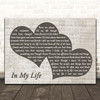 The Beatles In My Life Landscape Music Script Two Hearts Song Lyric Print