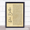 Nahko And Medicine For The People Dear Brother Rustic Script Song Lyric Print