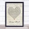 You Me At Six Always Attract Script Heart Song Lyric Print