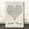 Jonestown Sweet Thang Script Heart Song Lyric Print