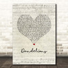 Ruth B Dandelions Script Heart Song Lyric Print