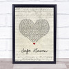 Ruth B Safe Haven Script Heart Song Lyric Print