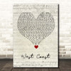 Imagine Dragons West Coast Script Heart Song Lyric Print
