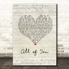 Journey South All of You Script Heart Song Lyric Print