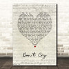 Guns N' Roses Don't Cry Script Heart Song Lyric Print