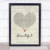 Marillion Beautiful Script Heart Song Lyric Print