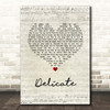 Damien Rice Delicate Script Heart Song Lyric Print