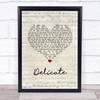 Damien Rice Delicate Script Heart Song Lyric Print