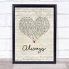 Blink-182 Always Script Heart Song Lyric Print