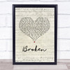 Jake Bugg Broken Script Heart Song Lyric Print