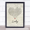 Lionel Richie Lady Script Heart Song Lyric Print