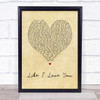 Lost Frequencies Like I Love You Vintage Heart Song Lyric Print
