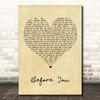 Jon McLaughlin Before You Vintage Heart Song Lyric Print