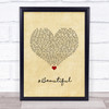 Mariah Carey feat. Miguel #Beautiful Vintage Heart Song Lyric Print