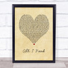 Method Man ft. Mary J. Blige All I Need Vintage Heart Song Lyric Print