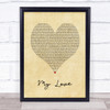 Justin Timberlake My Love Vintage Heart Song Lyric Print